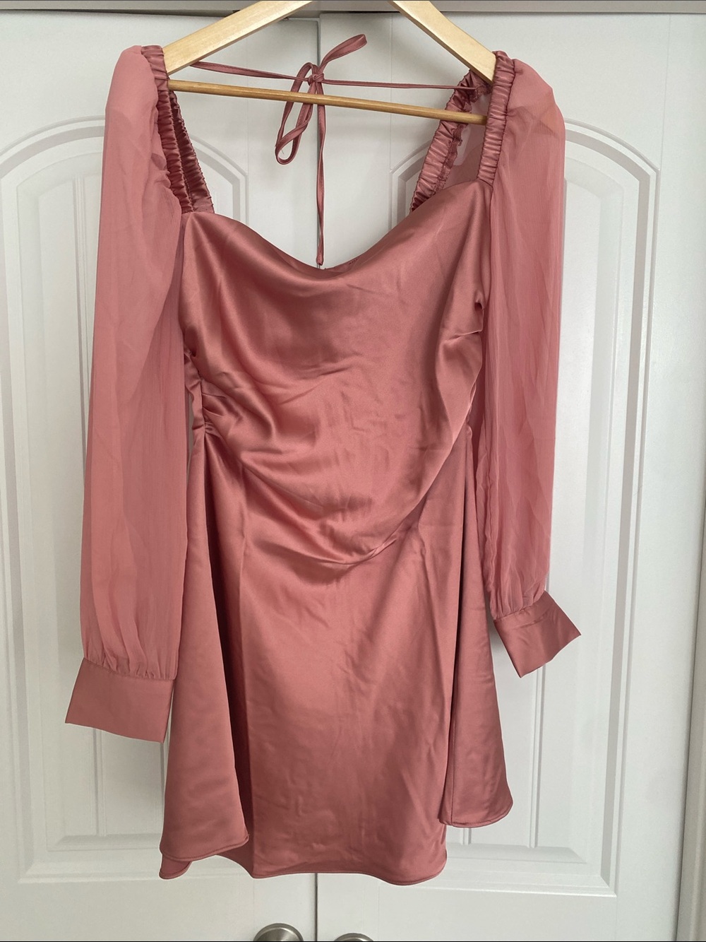 WeWoreWhat Rose Satin Cowl-Neck Mini Dress